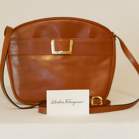 Salvatore Ferragamo Handbags - Salvatore Ferragamo Vintage Brown Leather Crossbody Bag with card